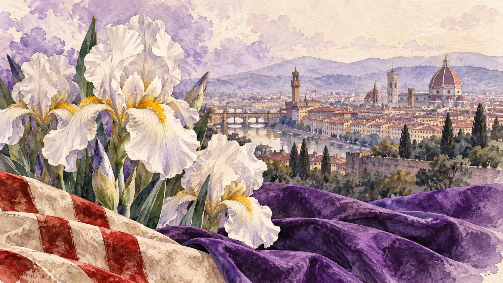 Watercolour of Florence and its floral emblem